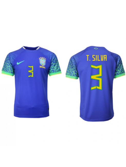 Brasilien Thiago Silva #3 Replika Borta Kläder VM 2022 Kortärmad